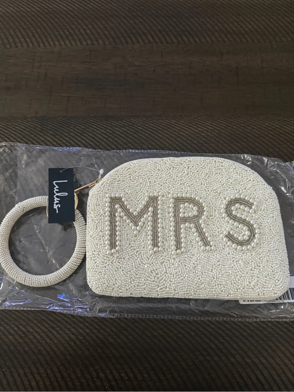 Lulus Mrs Beaded Pearl Wristlet